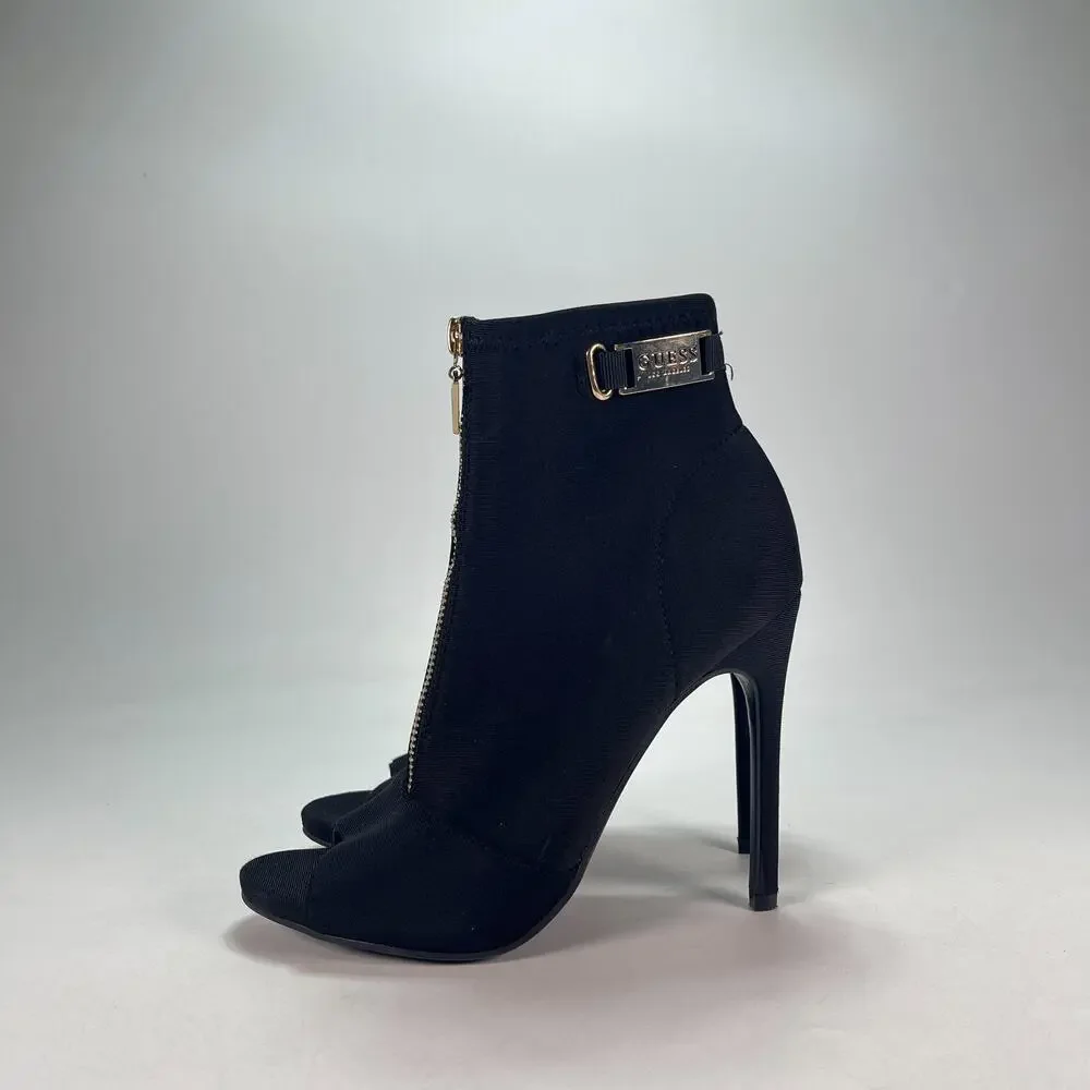 Guess Gwmina Black Open Peep Toe Cut Stiletto Heel Ankle Booties Women's Size 7